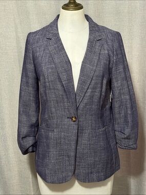 NWT Lauren Conrad Linen/Rayon- Jacket-XS-Denim Color-Single Button-3/4 Sleeves
